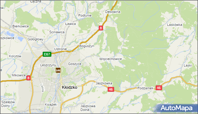 mapa Wojciechowice gmina Kłodzko, Wojciechowice gmina Kłodzko na mapie Targeo