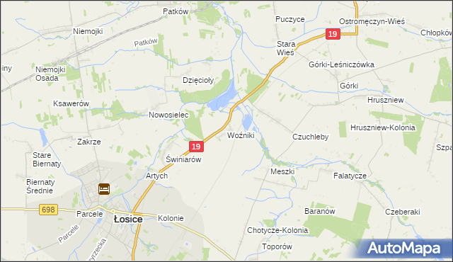 mapa Woźniki gmina Łosice, Woźniki gmina Łosice na mapie Targeo