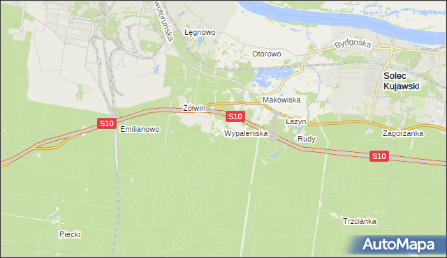 mapa Wypaleniska gmina Solec Kujawski, Wypaleniska gmina Solec Kujawski na mapie Targeo