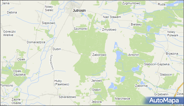 mapa Zaborowo gmina Jutrosin, Zaborowo gmina Jutrosin na mapie Targeo