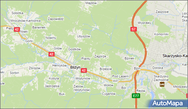 mapa Zagórze gmina Bliżyn, Zagórze gmina Bliżyn na mapie Targeo