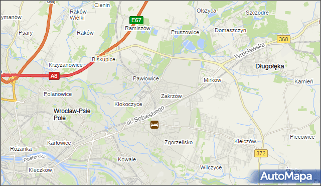 mapa Zakrzów gmina Wrocław, Zakrzów gmina Wrocław na mapie Targeo