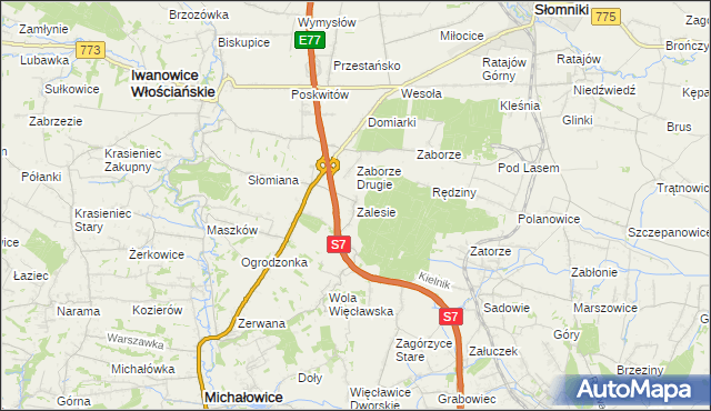mapa Zalesie gmina Iwanowice, Zalesie gmina Iwanowice na mapie Targeo
