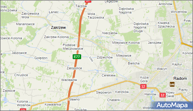 mapa Zdziechów gmina Zakrzew, Zdziechów gmina Zakrzew na mapie Targeo