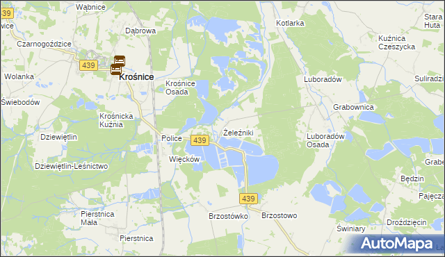 mapa Żeleźniki gmina Krośnice, Żeleźniki gmina Krośnice na mapie Targeo