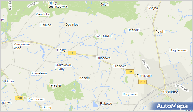 mapa Buszewo gmina Gołańcz, Buszewo gmina Gołańcz na mapie Targeo