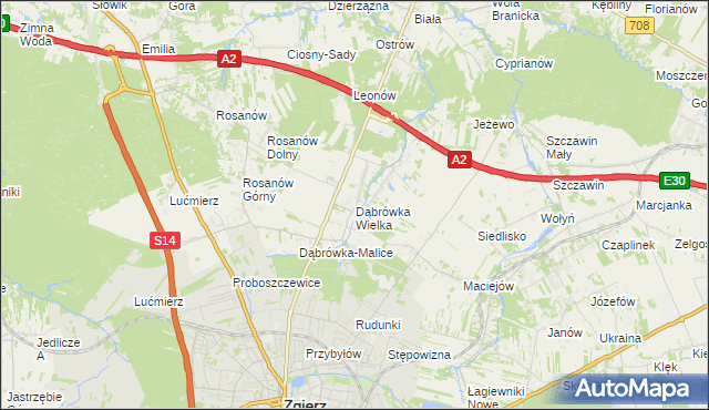 mapa Dąbrówka Wielka gmina Zgierz, Dąbrówka Wielka gmina Zgierz na mapie Targeo