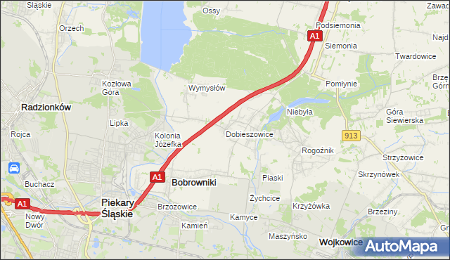 mapa Dobieszowice gmina Bobrowniki, Dobieszowice gmina Bobrowniki na mapie Targeo