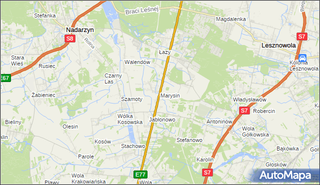 mapa Marysin gmina Lesznowola, Marysin gmina Lesznowola na mapie Targeo