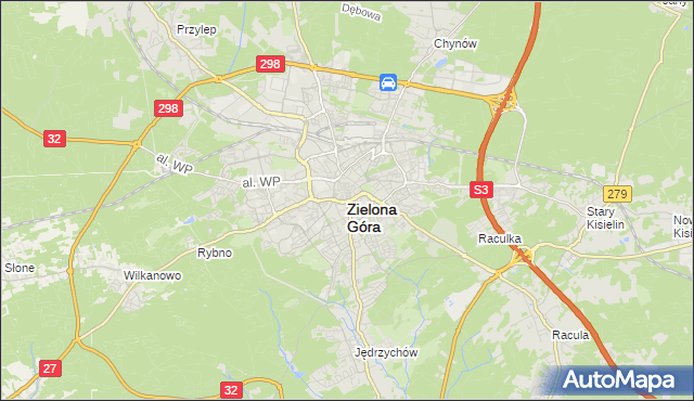 mapa Zielona Góra, Zielona Góra na mapie Targeo