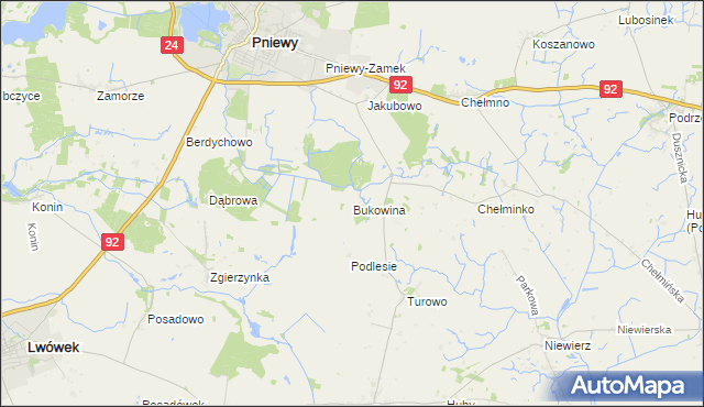 mapa Bukowina gmina Pniewy, Bukowina gmina Pniewy na mapie Targeo