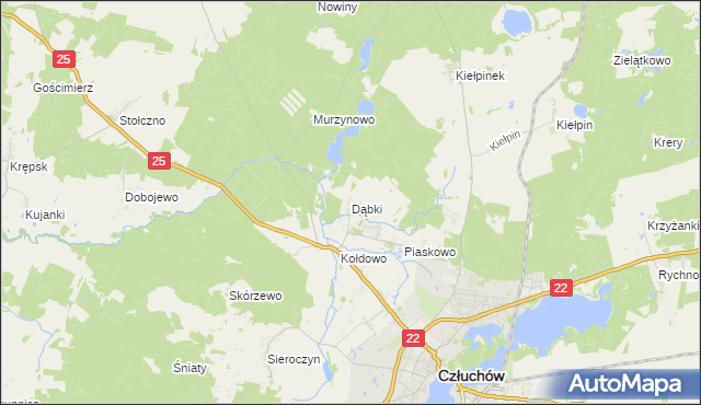mapa Dąbki gmina Człuchów, Dąbki gmina Człuchów na mapie Targeo