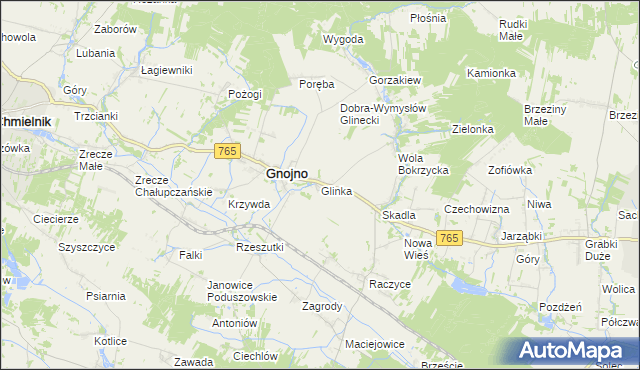 mapa Glinka gmina Gnojno, Glinka gmina Gnojno na mapie Targeo