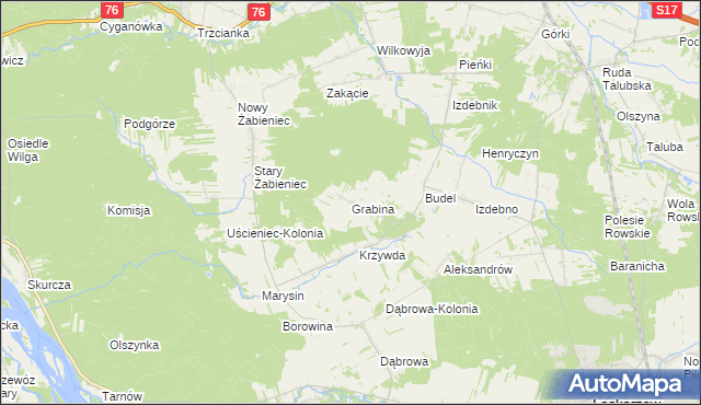 mapa Grabina gmina Łaskarzew, Grabina gmina Łaskarzew na mapie Targeo