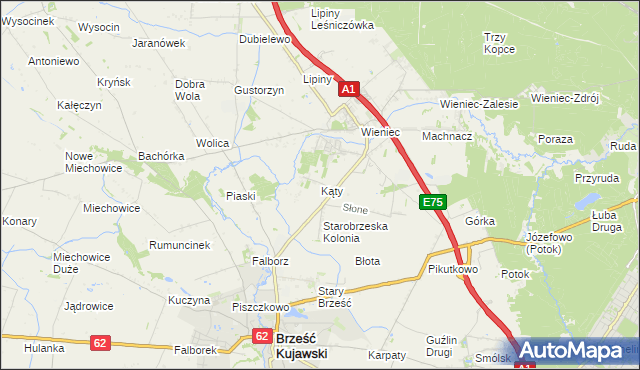 mapa Kąty gmina Brześć Kujawski, Kąty gmina Brześć Kujawski na mapie Targeo