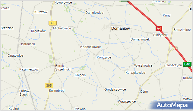 mapa Kończyce gmina Domaniów, Kończyce gmina Domaniów na mapie Targeo