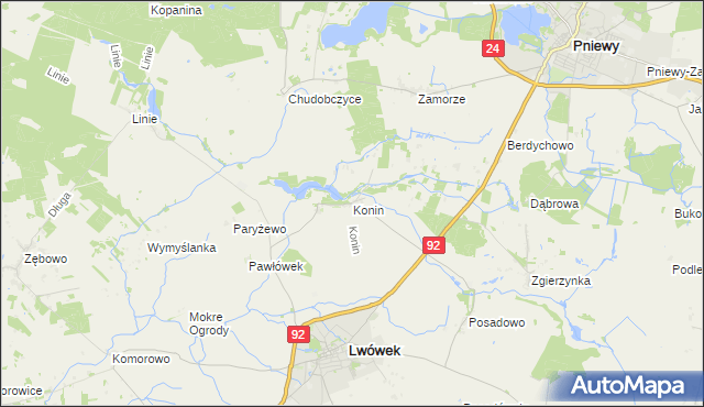 mapa Konin gmina Lwówek, Konin gmina Lwówek na mapie Targeo