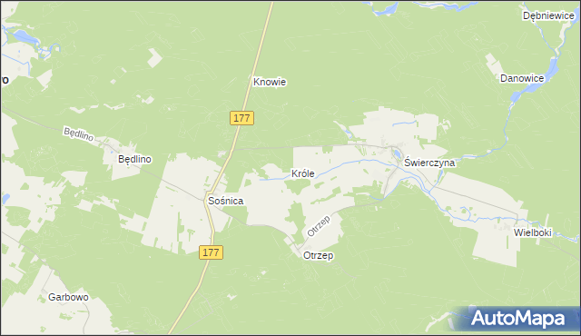 mapa Króle gmina Wierzchowo, Króle gmina Wierzchowo na mapie Targeo