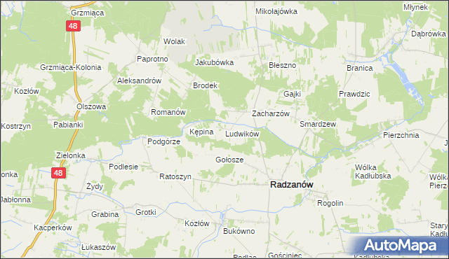 mapa Ludwików gmina Radzanów, Ludwików gmina Radzanów na mapie Targeo