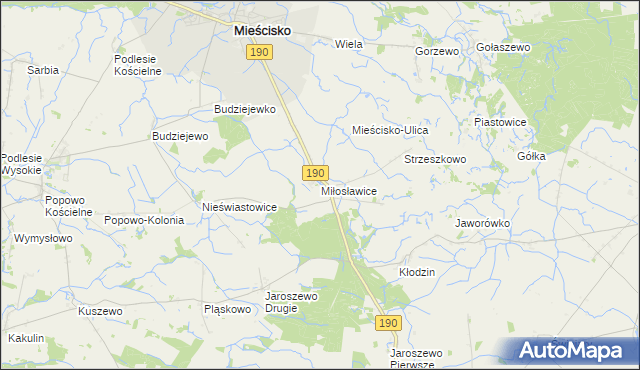mapa Miłosławice gmina Mieścisko, Miłosławice gmina Mieścisko na mapie Targeo