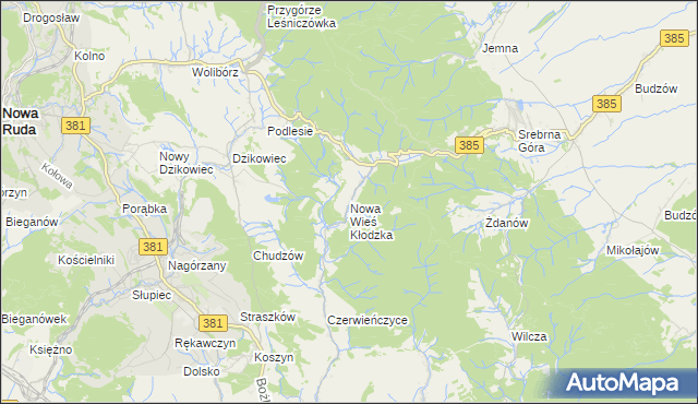 mapa Nowa Wieś Kłodzka, Nowa Wieś Kłodzka na mapie Targeo