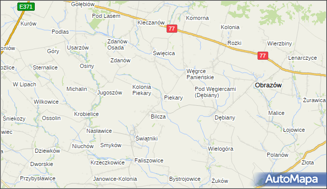 mapa Piekary gmina Obrazów, Piekary gmina Obrazów na mapie Targeo