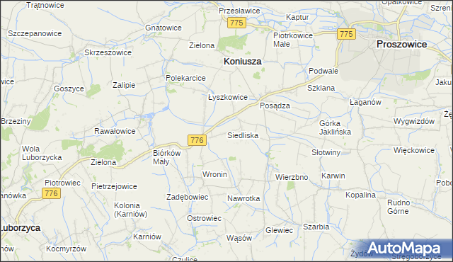 mapa Siedliska gmina Koniusza, Siedliska gmina Koniusza na mapie Targeo