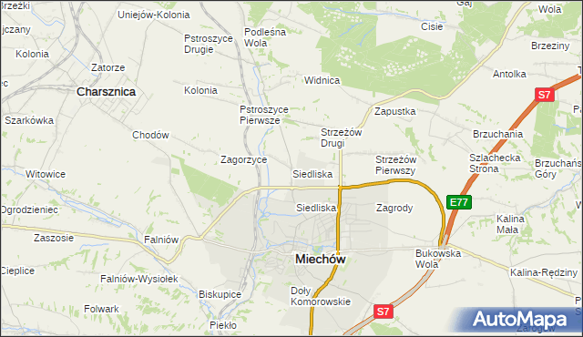 mapa Siedliska gmina Miechów, Siedliska gmina Miechów na mapie Targeo
