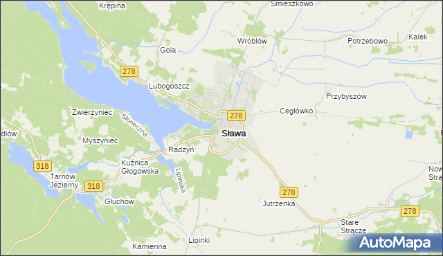 mapa Sława powiat wschowski, Sława powiat wschowski na mapie Targeo