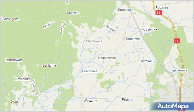 mapa Trzaskowice gmina Chodzież, Trzaskowice gmina Chodzież na mapie Targeo