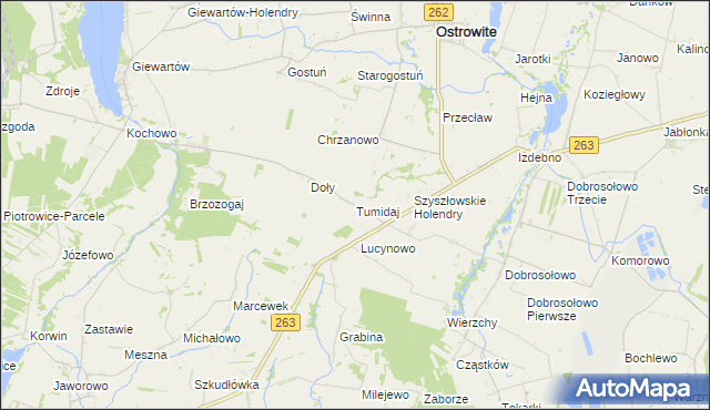 mapa Tumidaj gmina Ostrowite, Tumidaj gmina Ostrowite na mapie Targeo