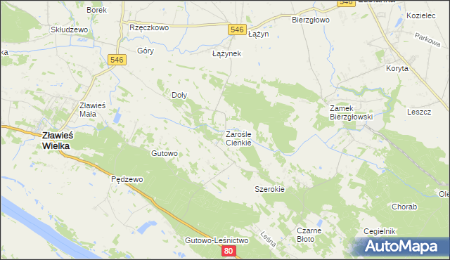 mapa Zarośle Cienkie, Zarośle Cienkie na mapie Targeo