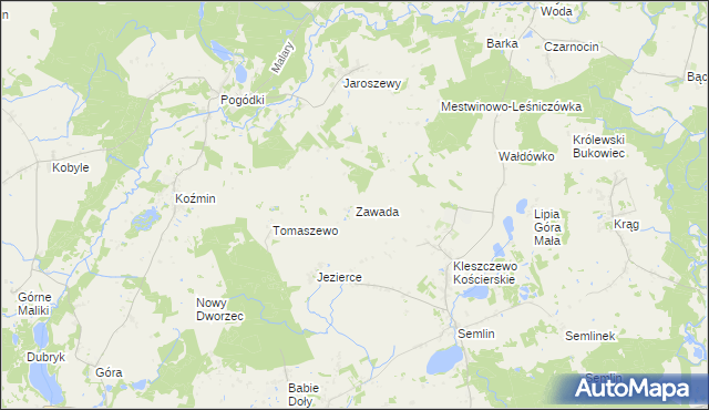 mapa Zawada gmina Zblewo, Zawada gmina Zblewo na mapie Targeo