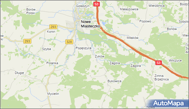 mapa Żuków gmina Nowe Miasteczko, Żuków gmina Nowe Miasteczko na mapie Targeo