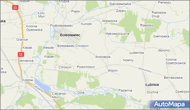 mapa Andrzejów gmina Łubnice, Andrzejów gmina Łubnice na mapie Targeo