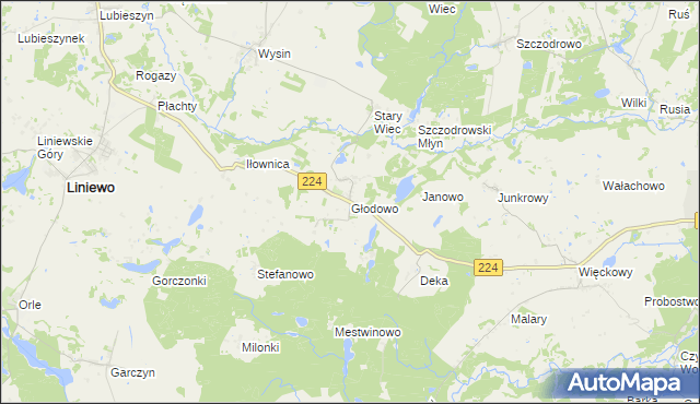 mapa Głodowo gmina Liniewo, Głodowo gmina Liniewo na mapie Targeo