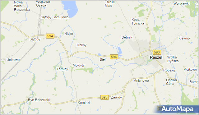 mapa Biel gmina Reszel, Biel gmina Reszel na mapie Targeo
