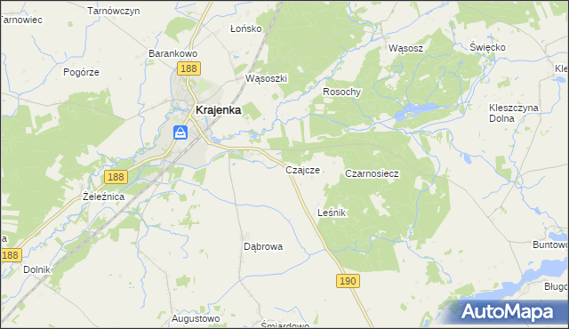 mapa Czajcze gmina Krajenka, Czajcze gmina Krajenka na mapie Targeo