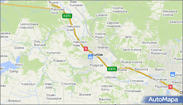 mapa Kunów powiat ostrowiecki, Kunów powiat ostrowiecki na mapie Targeo