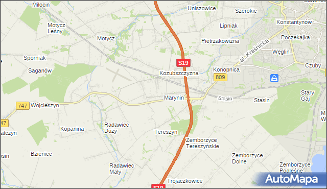 mapa Marynin gmina Konopnica, Marynin gmina Konopnica na mapie Targeo