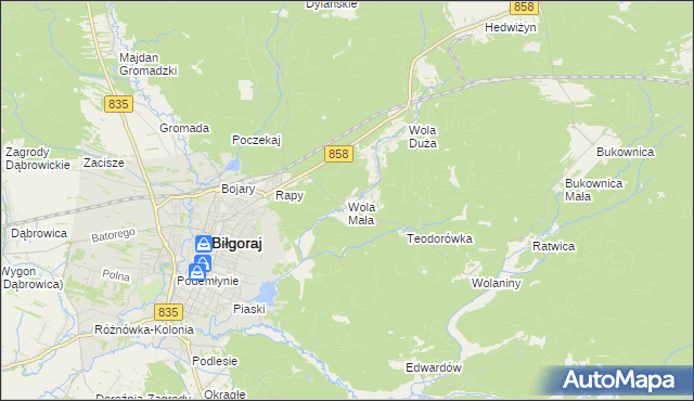 mapa Wola Mała gmina Biłgoraj, Wola Mała gmina Biłgoraj na mapie Targeo