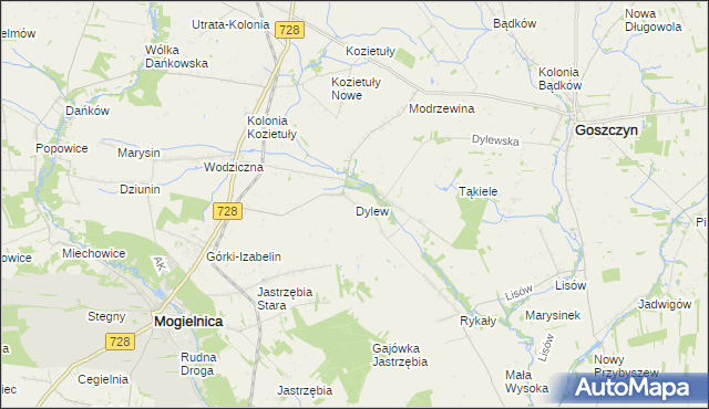 mapa Dylew gmina Mogielnica, Dylew gmina Mogielnica na mapie Targeo