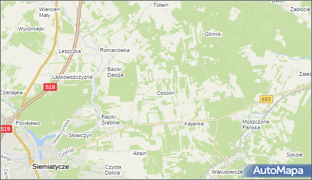 mapa Ossolin gmina Siemiatycze, Ossolin gmina Siemiatycze na mapie Targeo