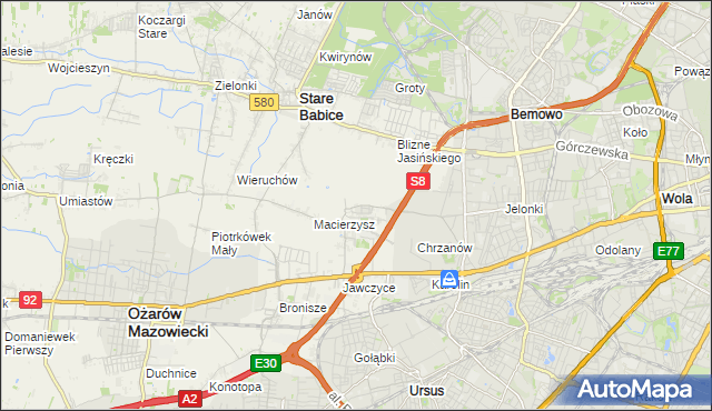 mapa Szeligi gmina Ożarów Mazowiecki, Szeligi gmina Ożarów Mazowiecki na mapie Targeo
