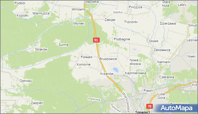 mapa Brudzowice, Brudzowice na mapie Targeo