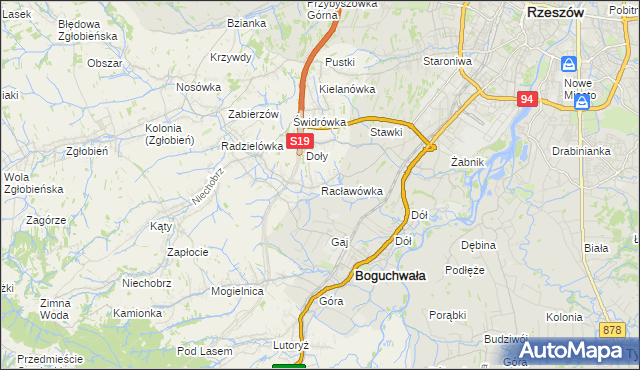 mapa Racławówka, Racławówka na mapie Targeo