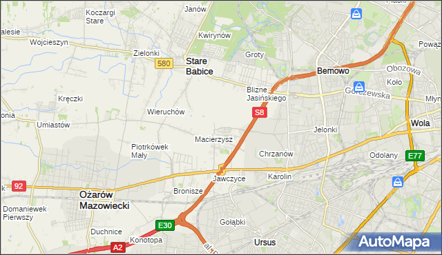 mapa Szeligi gmina Ożarów Mazowiecki, Szeligi gmina Ożarów Mazowiecki na mapie Targeo