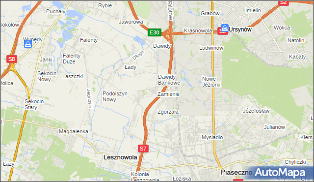 mapa Zamienie gmina Lesznowola, Zamienie gmina Lesznowola na mapie Targeo