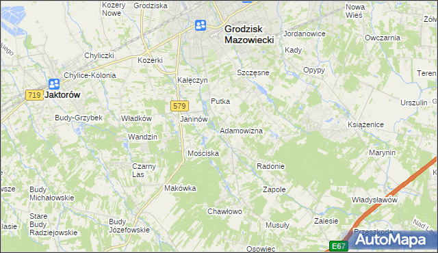 mapa Adamowizna gmina Grodzisk Mazowiecki, Adamowizna gmina Grodzisk Mazowiecki na mapie Targeo