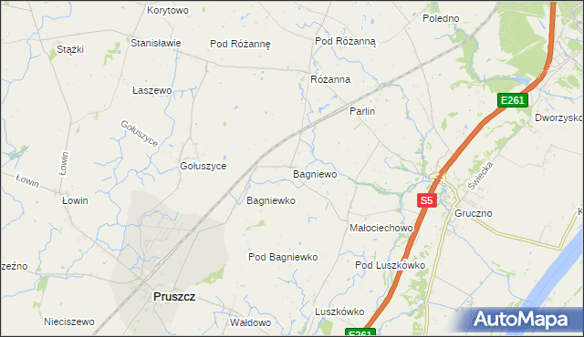 mapa Bagniewo gmina Pruszcz, Bagniewo gmina Pruszcz na mapie Targeo